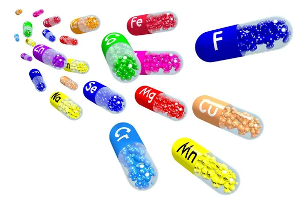 Ásványi Anyagok Fogalma Színes Tabletták — Stock Fotó