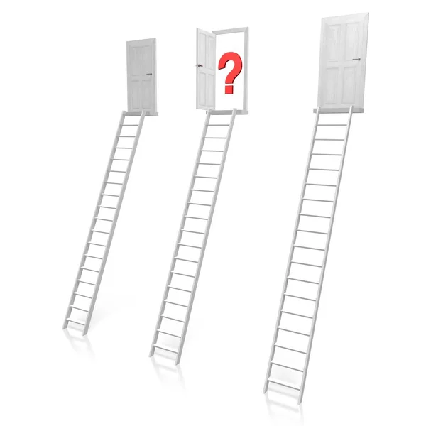 Deuren Ladders Vraagteken — Stockfoto