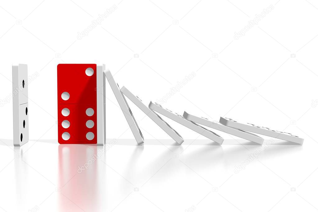 3D white and red dominoes - resistance concept