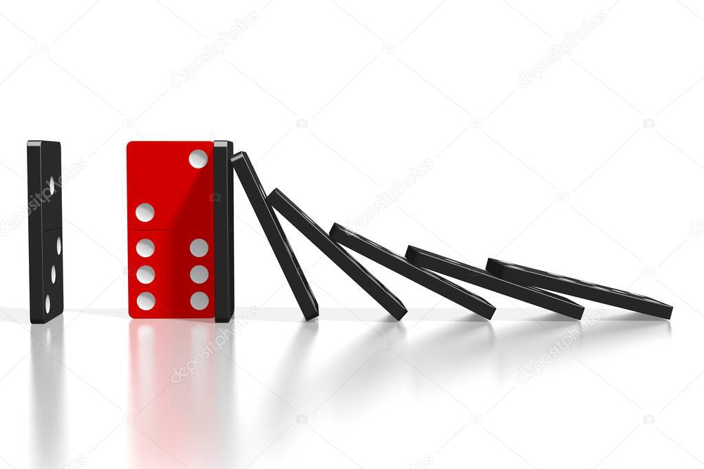 3D black and red dominoes - resistance concept
