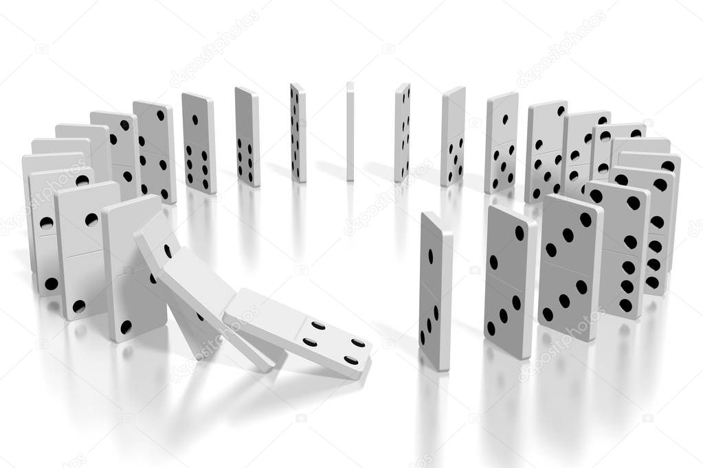 3D white dominoes standing in circle