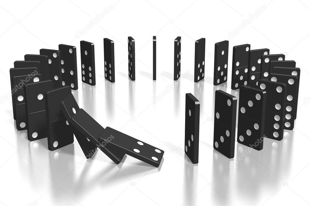 3D black dominoes standing in circle