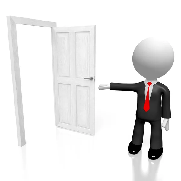 3D cartoon character opens a door
