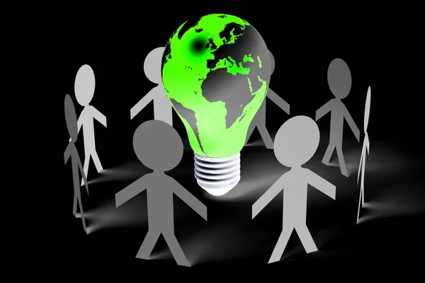 3D ecology/ environment illustration - people and Earth/ lightbulb