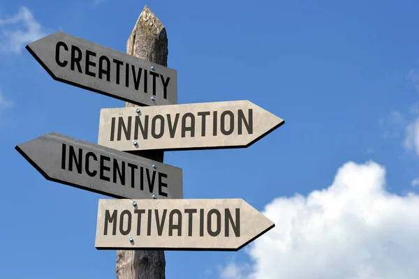 Kreativita Inovace Motivační Motivace Rozcestník — Stock fotografie