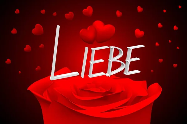 Illustration Avec Des Cœurs Des Roses Liebe Allemand Love Français — Photo