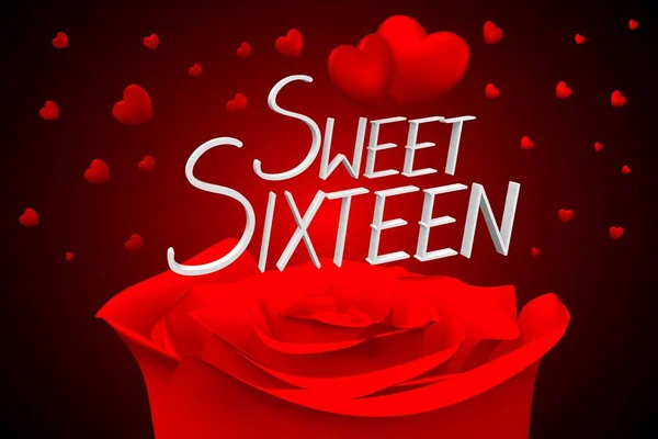 Illustration Hearts Roses Sweet Sixteen — Stock Photo, Image