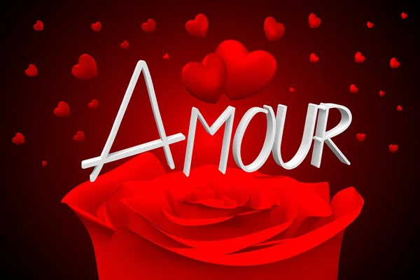 Ilustração Com Corações Rosas Amour Francês Amor Português — Fotografia de Stock