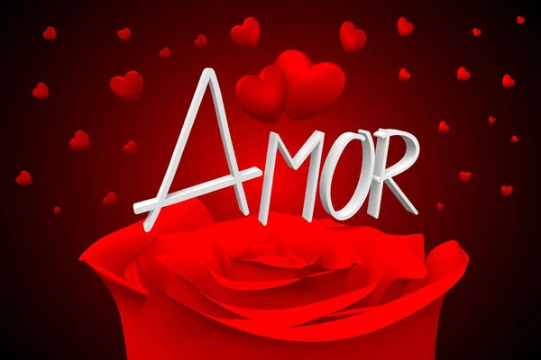 Ilustración Con Corazones Rosas Amor Verde Amor Español —  Fotos de Stock