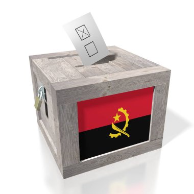 3D seçimi/oylama kavramı - woden oy sandığı, ulusal bayrak.