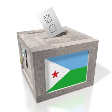 3D seçimi/oylama kavramı - woden oy sandığı, ulusal bayrak.