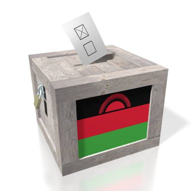 3D seçimi/oylama kavramı - woden oy sandığı, ulusal bayrak.