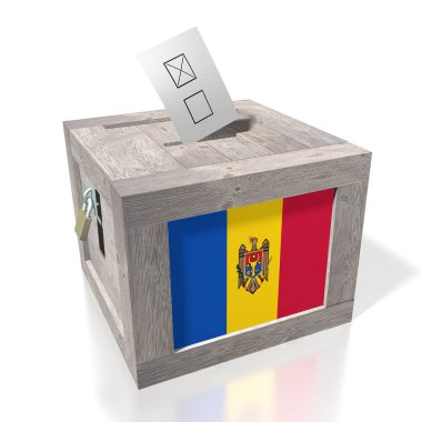 3D seçimi/oylama kavramı - woden oy sandığı, ulusal bayrak.