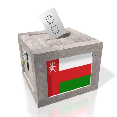 3D seçimi/oylama kavramı - woden oy sandığı, ulusal bayrak.