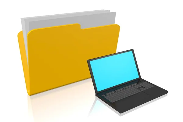 Documents Folder Illustration Laptop — Stock Photo, Image