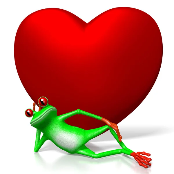 3D cartoon frog and heart shape - great for topics like Valentine's Day,  love etc. - Stock Image - Everypixel