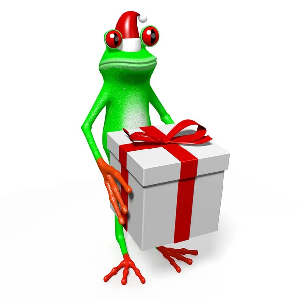 Kreslený Žabák Dárková Krabička Vánoční Koncepce — Stock fotografie