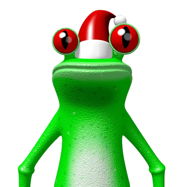 Cartoon Frog Santa Hat Chrismas Concept — Stock Photo, Image