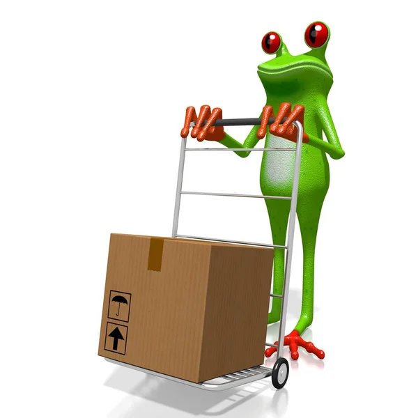 Frosch Und Paket Ideal Für Themen Wie Frachtverkehr Post Zustellung — Stockfoto