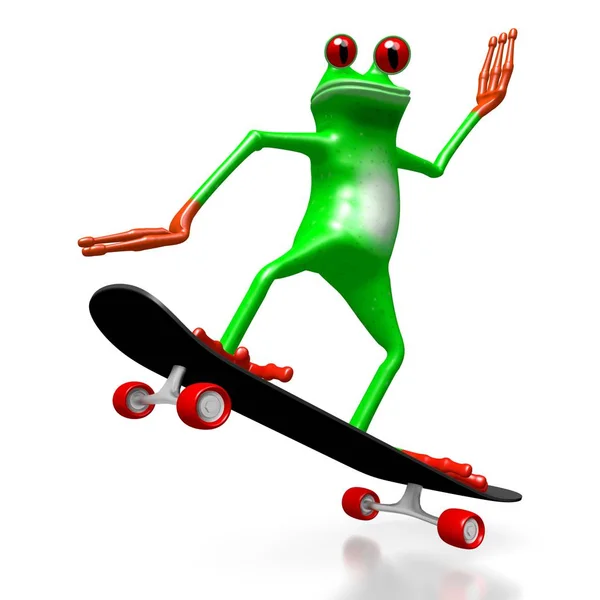 卡通青蛙在滑板 伟大的主题 如体育 休闲活动 — 图库照片