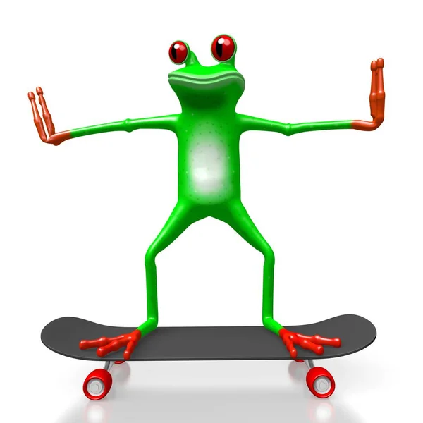 3D cartoon frog on a skateboard - great for topics like sport, leisure activities.