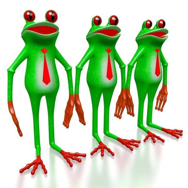 3D cartoon business frogs with ties.