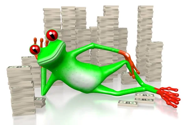 3D cartoon frog and us-dollars - great for topics like being rich, fortune etc.