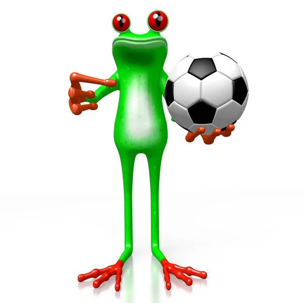 Çizgi Film Kurbağa Bir Futbol Topu Büyük Spor Gibi Konular — Stok fotoğraf
