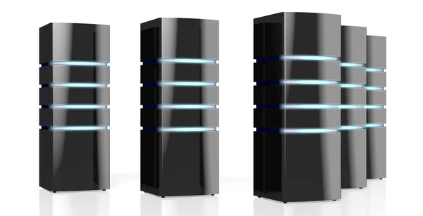 Modern Black Servers Led Lights Great Topics Datacenter Hosting Storage — Stock Photo, Image