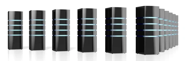 Led 灯的3D 现代黑色服务器 适用于数据中心 存储等主题 — 图库照片