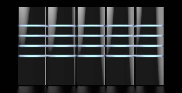 Сучасні Чорні Сервери Світлодіодними Ліхтарями Відмінно Підходить Таких Датацентр Хостинг — стокове фото