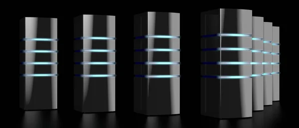 Moderne Zwarte Servers Met Led Verlichting Groot Voor Onderwerpen Als — Stockfoto