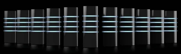 Современные Черные Серверы Светодиодными Лампами Отлично Подходит Таких Дата Центр — стоковое фото