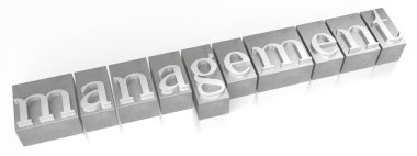 Yönetim - Tipo - tipografik kavramı, beyaz arka plan.
