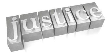 Adalet - Tipo - tipografik kavramı, beyaz arka plan.