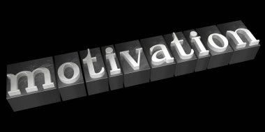 Motivasyon kavramı - tipografik kavramı, siyah arka plan.