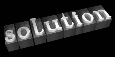 Çözüm kavramı - tipografik kavramı, siyah arka plan.