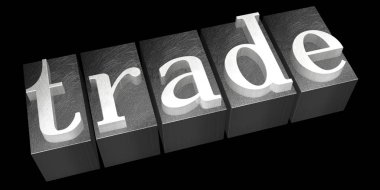 Ticaret kavramı - tipografik kavramı, siyah arka plan.