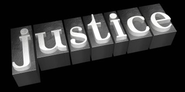 Adalet kavramı - tipografik kavramı, siyah arka plan.