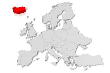 3D harita - İzlanda - illüstrasyon