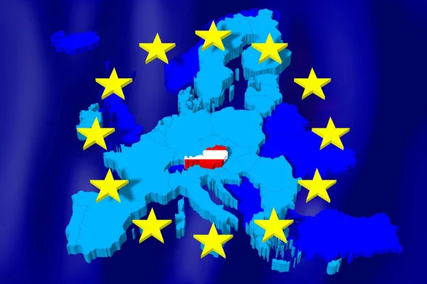 Mapy Unii Europejskiej Flagi Austria — Zdjęcie stockowe