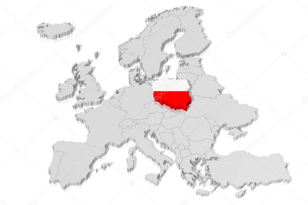 3D map, flag - Poland