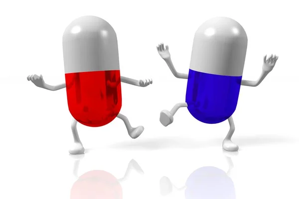 Tabletták Kábítószer Illusztráció Rajzfilmfigurák — Stock Fotó