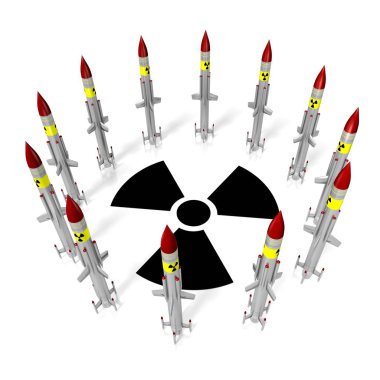 3D füze - nükleer savaş başlığı - radyoaktivite sembolü