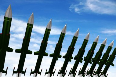 3D füze - nükleer savaş başlığı, arka planda gökyüzü