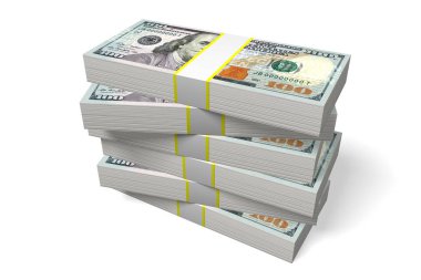 3D yüz dolar faturaları illüstrasyon - yığılmış para