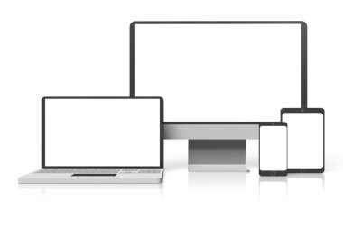 3D Dizüstü, bilgisayar, tablet, cep telefonu - beyaz arka plan üzerinde izole
