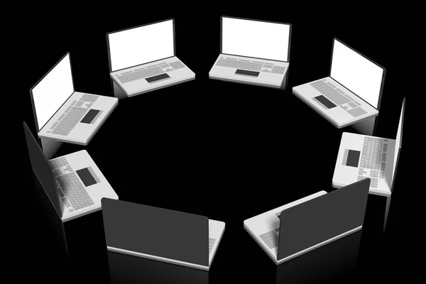 Laptops Geïsoleerd Zwarte Achtergrond — Stockfoto