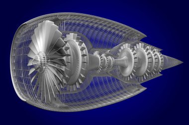 3D jet motoru - ön, yan görünüm