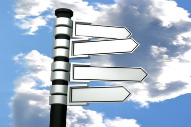 Singnpost arka planda gökyüzü dört oklarla.